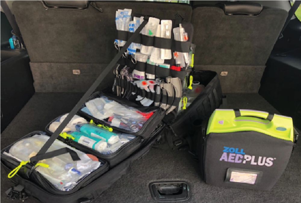 Medical equipment kit in a vehicle